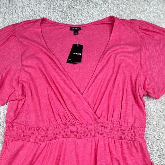 Torrid Cotton Modal Slub Surplice Faux Wrap Top Pink 1X NEW - Picture 8 of 9